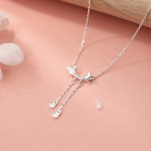 NEW 925 Sterling Silver Diamond Butterfly Necklace